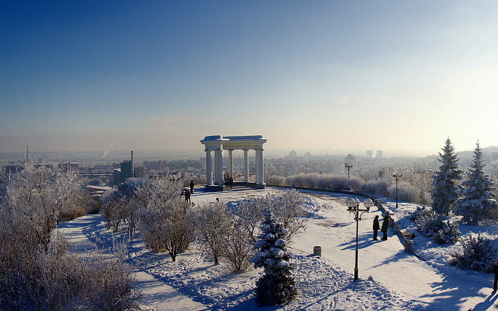 Architecture in Poltava, sky, snow, winter, frost, hem, city, HD wallpaper