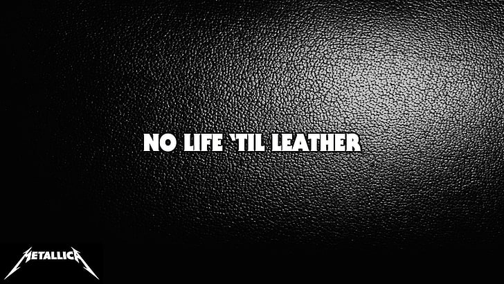 No Life til leather text with leather background, heavy metal