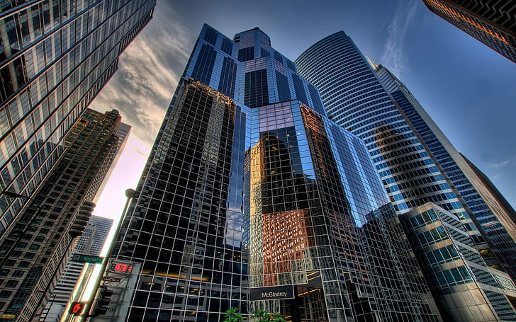 city, skyscraper, cityscape, reflection, glass, building, HD wallpaper