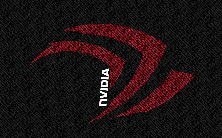 Nvidia logo, red, white, black, letters, close-up, communication