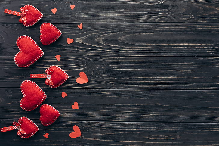 love, heart, red, wood, romantic, hearts, Valentine's Day, HD wallpaper