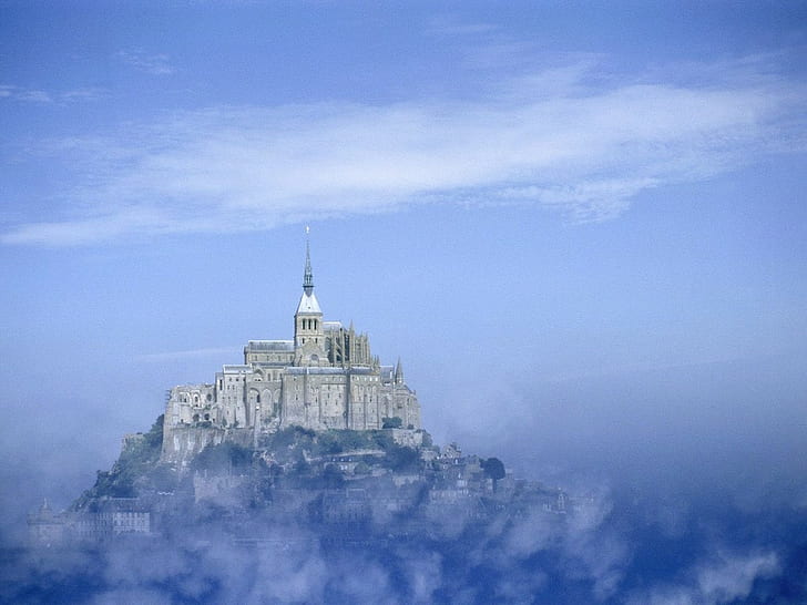Mont Saint-Michel, France, island, mist, Abbey