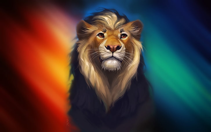 lion, artwork, digital art, colorful, animals, animal themes, HD wallpaper