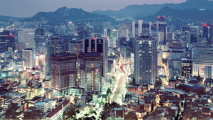 aerial photography of cityscape, Seoul, South Korea, apartments, HD wallpaper