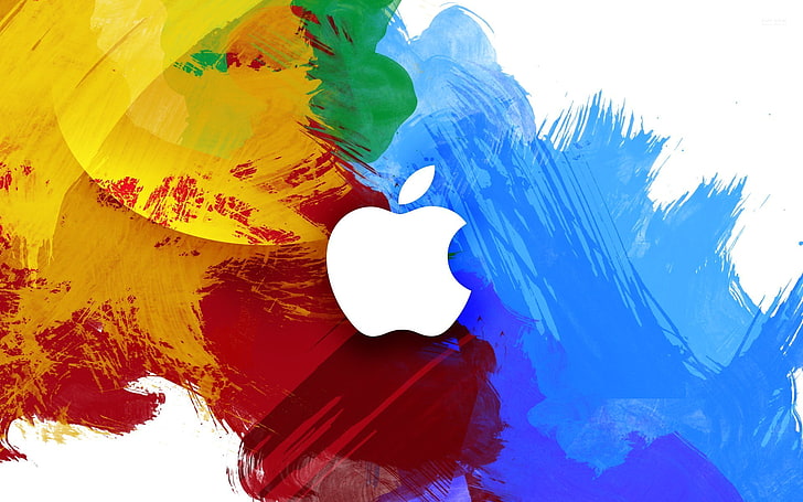 multicolored Apple logo digital wallpaper, computer, paint, spot HD wallpaper
