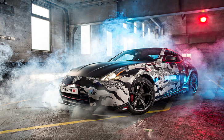 Nissan 370Z NISMO Gumball 3000 Rally 2013, car, smoke - physical structure, HD wallpaper