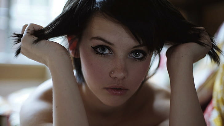model, piercing, face, Melissa Clarke, women, HD wallpaper