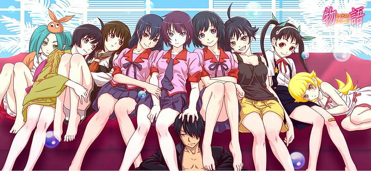 Araragi Tsukihi, anime girls, Kanbaru Suruga, Sengoku Nadeko, HD wallpaper