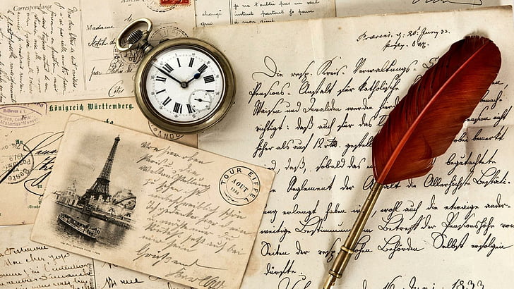 vintage, paper, old, clock, postcard