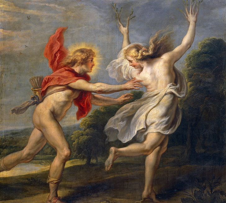 woman and man painting, picture, mythology, Cornelis de Vos, Apollo and Daphne