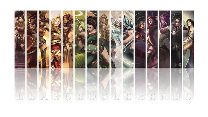 League of Legends wallpaper, video games, women, reflection, collage