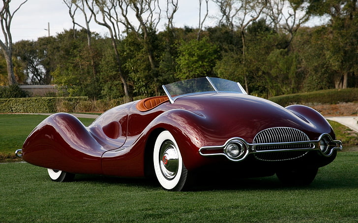 red convertible, buick, streamliner, 1949, retro, cars, luxury, HD wallpaper