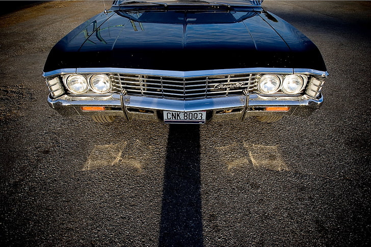 black vehicle, Chevrolet, Supernatural, Chevy, Sam, Dean, Impala, HD wallpaper