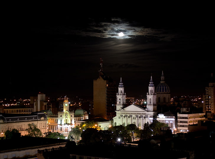 Cathedral, South America, Argentina, Night, Cloudy, Clouds, catedral, HD wallpaper