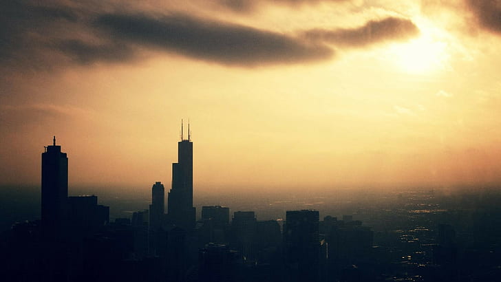 Willis Tower, Chicago, cityscape, skyscraper, clouds, HD wallpaper
