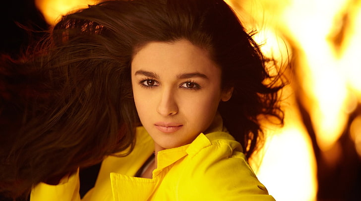 alia bhatt, indian celebrities, desi girls, yellow, portrait, HD wallpaper