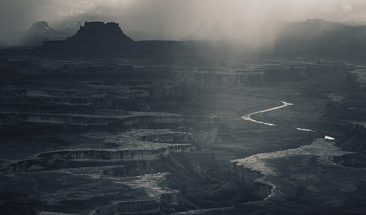 mist, Utah, nature, landscape, dark, mountains, rain, sunlight, HD wallpaper
