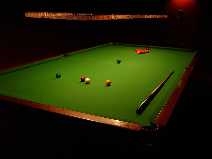 billiard table, balls, sport, Billiards, cue, chandelier., snooker, HD wallpaper