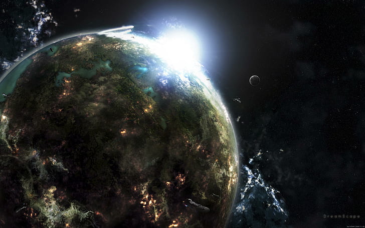 Sun behind Earth from space, earth illustration, HD wallpaper