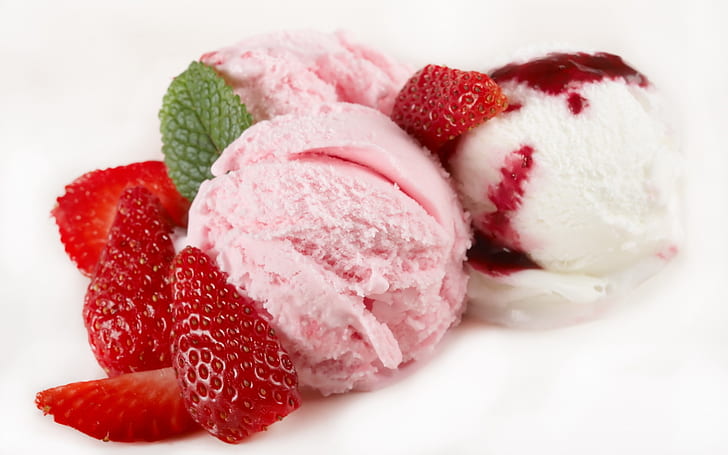 Summer dessert, strawberry ice cream, HD wallpaper