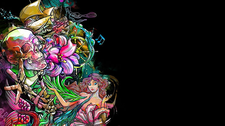 HD wallpaper: dark, fantasy, mermaid, psychedelic, skull, tattoo | Wallpaper  Flare