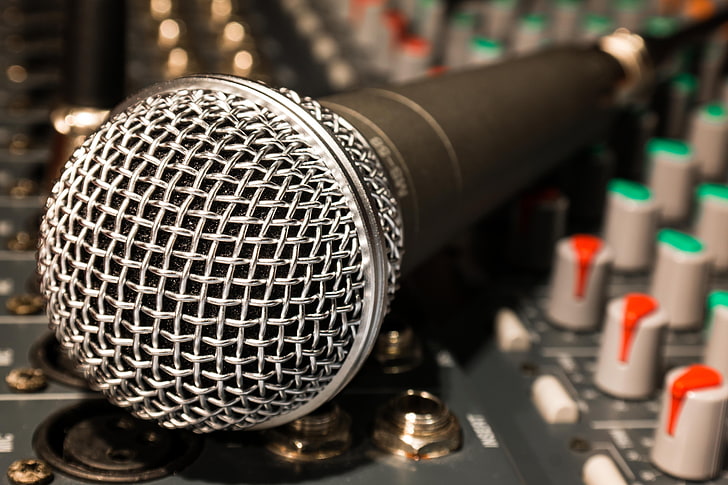 black microphone, mixer, cable, broadcasting, sound, equipment, HD wallpaper