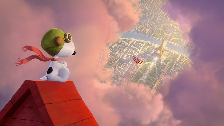 Peanuts 2015 Movie HD Desktop Wallpaper 02, Snoopy sitting on house roof illustration