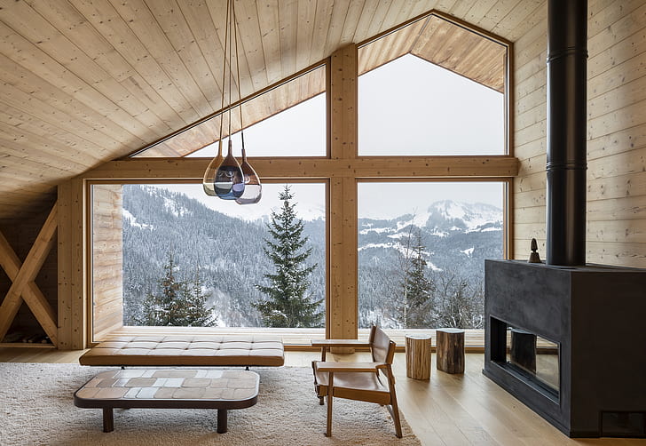 interior, winter, cabin, window, HD wallpaper