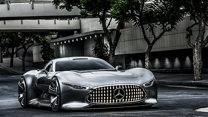 grey Mercedes-Benz luxury car on grey asphalt road, Mercedes-Benz AMG Vision, HD wallpaper