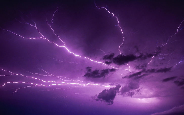 lightning, nature, purple, storm, power in nature, cloud - sky, HD wallpaper