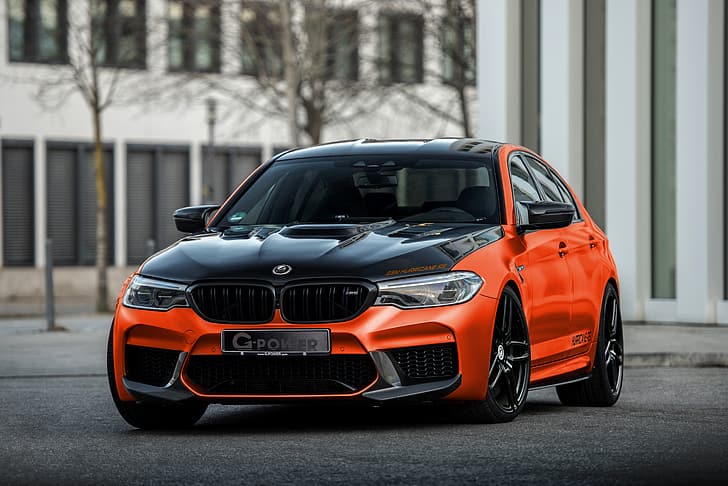 BMW, G-Power, BMW M5, 2020, F90, G5M Hurricane RS, black and orange, HD wallpaper
