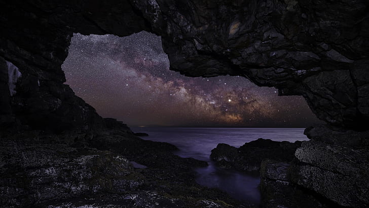 1920x1080 px Long Exposure Milky way nature night rock rocks sea stars Video Games World of Warcraft HD Art