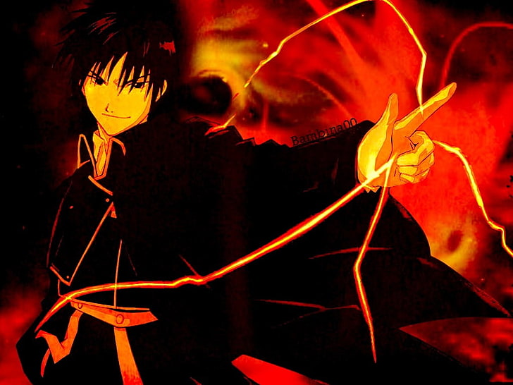 Hd Wallpaper Black And Red Floral Textile Full Metal Alchemist Roy Mustang Wallpaper Flare