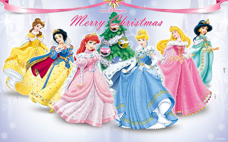 Hd Wallpaper Christmas Blessing Disney Princesses Merry Christmas Illustration Wallpaper Flare