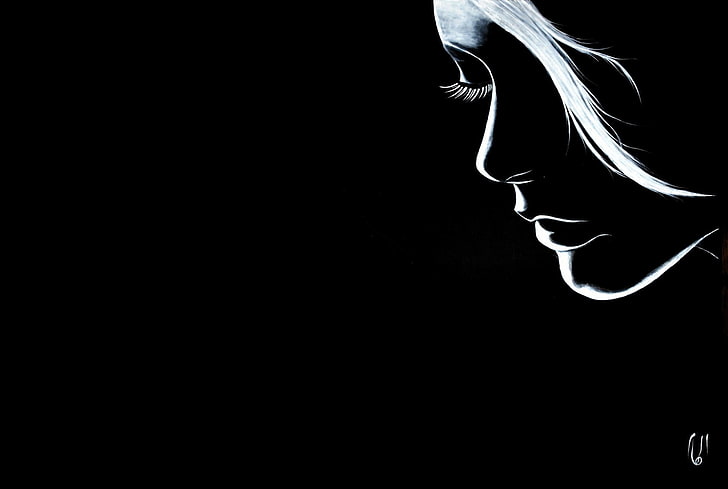 HD wallpaper: woman illustration, girl, white, black, art, cilia, black  background | Wallpaper Flare