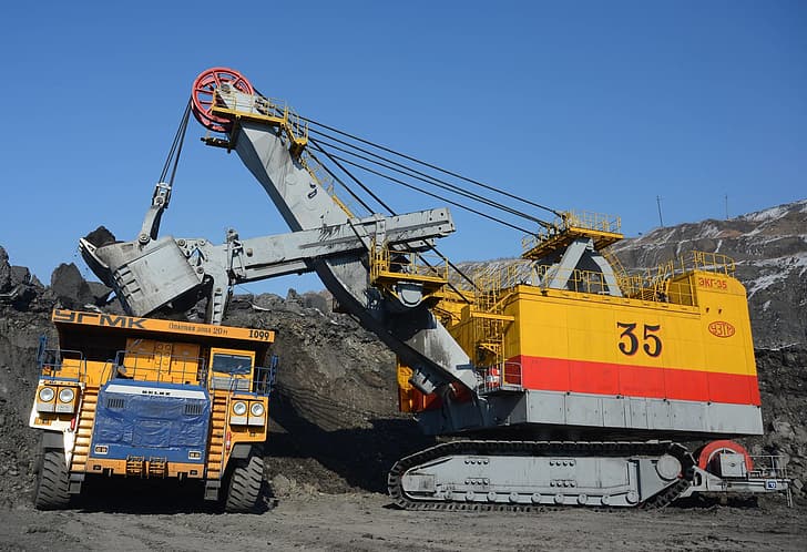 Russia, excavator, quarry, dump truck, loading, the technological process
