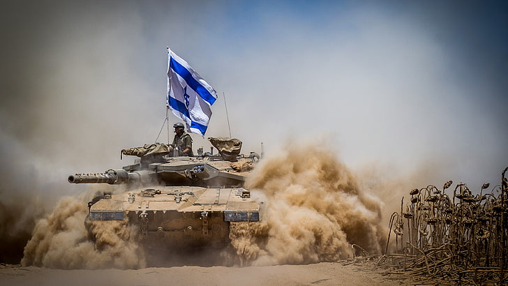 Merkava Mark IV, tank, flag, Israel Army, Israel Defense Forces