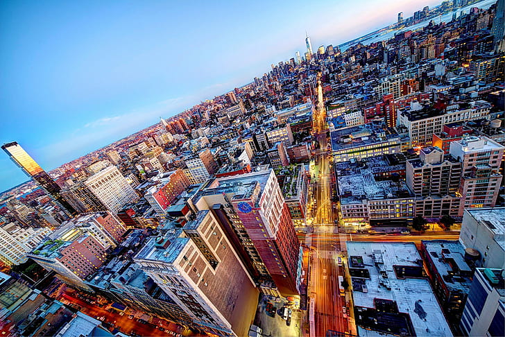 New York City, Manhattan, aerial view of high rise buildings, HD wallpaper