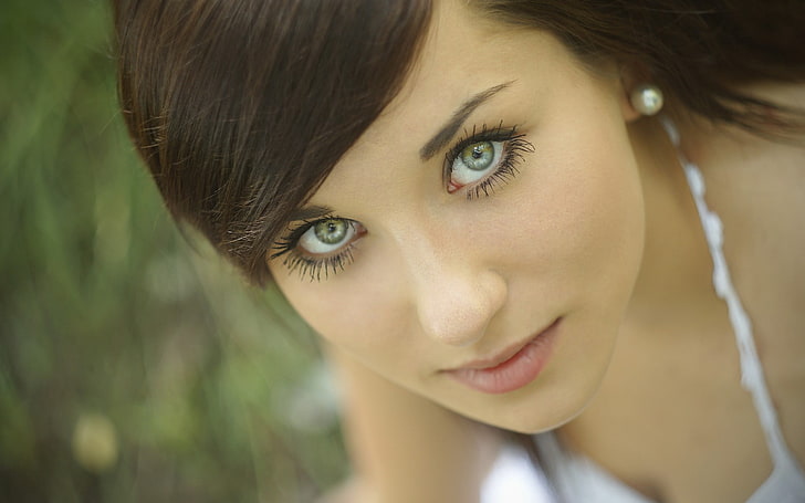 brunette, women, green eyes, young adult, portrait, beautiful woman, HD wallpaper