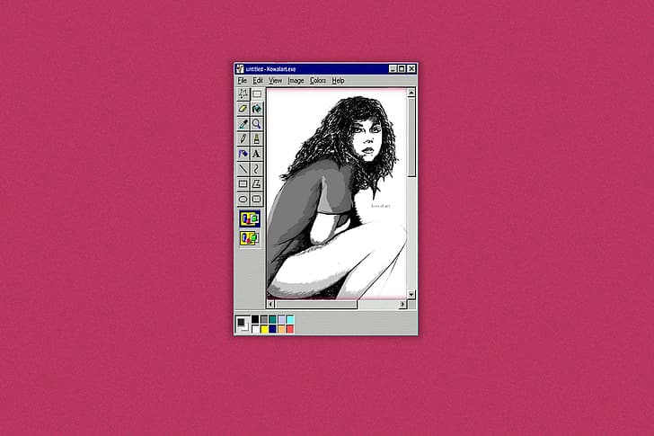 Windows 95, old games, legs, KowalArt, Jennette McCurdy, pink background, HD wallpaper