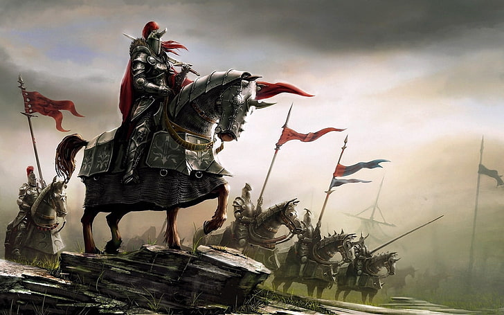 Knights video game wallpaper, fantasy art, medieval, representation, HD wallpaper