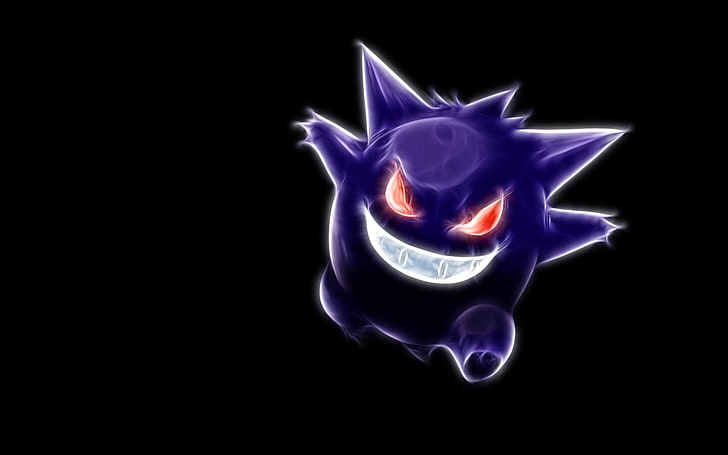 purple Pokemon illustration, Gengar, Pokémon, Fractalius, black background