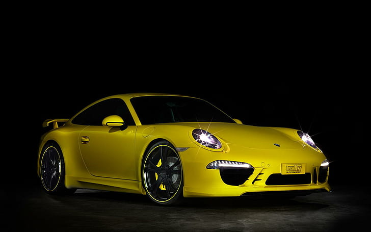 2012 TECHART Porsche 911, yellow and black sports car, cars, HD wallpaper