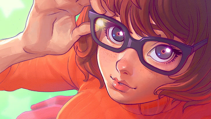 girl, face, glasses, art, Scooby-Doo, Velma Dinkley