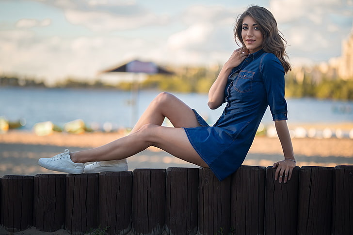 Dmitry Shulgin, legs, women outdoors, dress, jeans, Darya Zinovyeva, HD wallpaper