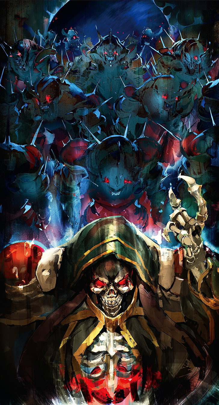 hooded skull and monsters wallpaper, Ainz Ooal Gown, Overlord (anime)