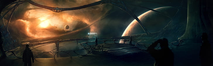 outer space planets science fiction artwork 3840x1200  Space Planets HD Art