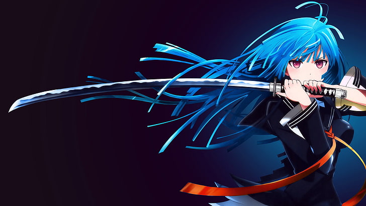 katana, Kisara Tendo , Black Bullet, anime girls, sword, blue hair, HD wallpaper