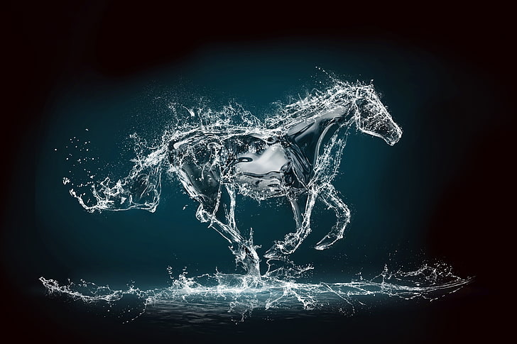 water horse illustration, squirt, rendering, background, jump, HD wallpaper