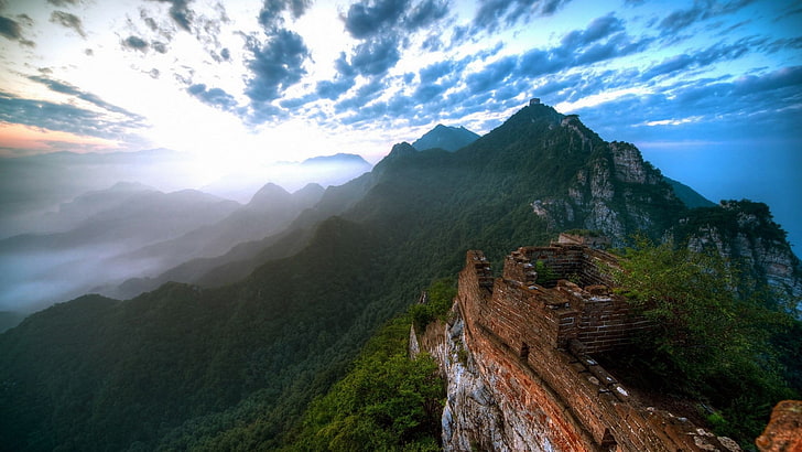 Great Wall of China, nature, landscape, mountains, clouds, sky